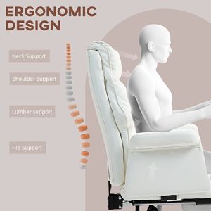 Sedia da Ufficio Direzionale Confortevole con Design Ergonomico, Poggiapiedi Girevole, Altezza Regolabile, Reclinabile, Bianca - Product Image 4