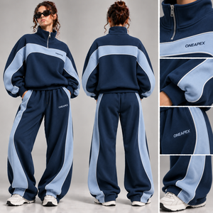 Conjunto Deportivo de Felpa para Mujer, Sudadera con Cierre de Cremallera, Pantalones Anchos, Ropa Casual de Calle, Conjunto de Dos Piezas, Ropa Deportiva Premium ONEAPE - Product Image 3