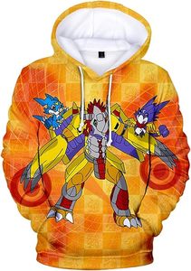 Sudadera con Capucha Sublimada para Hombre, Diseño de Dibujos Animados, Impresión por Transferencia, Corte Regular, Estilo Casual, Patrón Naranja y Amarillo, Logotipo en la Espalda - Product Image 5