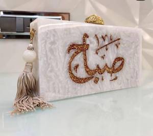 Bolso de Mano Tipo Clutch Hecho a Mano con Resina Rosa Ecológica, Cadena de Hojas de Cristal, Bolso de Noche con Pedrería para Mujer - Product Image 2