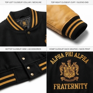 Veste universitaire pour homme en 100 % laine avec manches surpiquées, col côtelé rayé, imprimé numérique personnalisé, vêtements de fraternité HBCU - Product Image 3