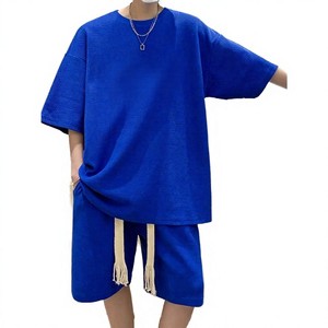 High Quality Breathable <b>Knitted</b> Print Daily Loose Fashionable Handsome Trendy Two-piece <b>Set</b> Men's Summer Casual Short Sleeved - Product Image 3