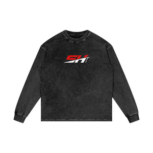 Sweat-shirts pour hommes style rétro, délavés à l'acide, en coton épais, coupe ample confortable, col rond, vierges - Product Image 1