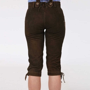 Womens Traditional Lederhosen Authentic Suede Leather Shorts with Detailed Floral Embroidery and Matching Adjustable Suspenders - Product Image 4