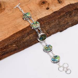 สร้อยข้อมือเงินประดับเปลือกหอยเป๋าฮื้อทรงวงรี สไตล์วินเทจ เงินแท้ 925 เครื่องประดับโบฮีเมียน ของขวัญ - Product Image 4