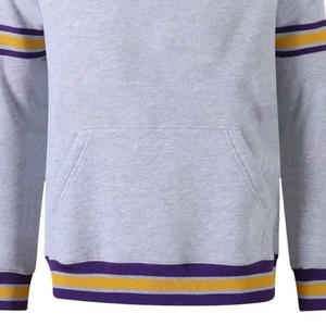 Sweat-shirt à col rond gris pour homme avec rayures violettes et jaunes, coupe classique, tricot en coton décontracté, vêtement d'automne - Product Image 2