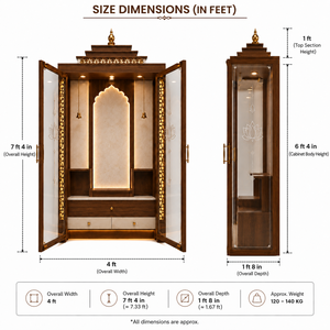 Mandir de Luxe en Bois et Verre Fait Main pour Salon, Temple Traditionnel de Designer pour Diwali avec Éclairage LED et Rangement - Product Image 5