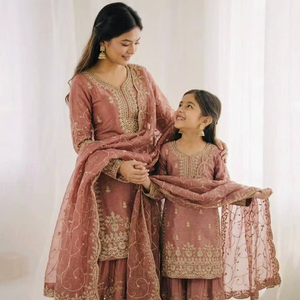 Conjunto de Kurti y Palazzo de Seda GMY con Bordado de Lentejuelas para Madre e Hija, Estilo Étnico – Colección para Fiestas y Bodas - Product Image 1