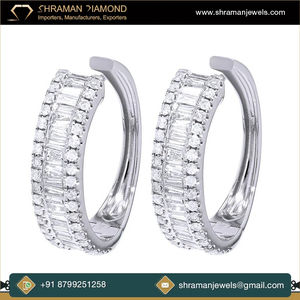 Custom Classic Design 925 <b>Silver</b> Minimalist Halo Stud Trendy Baguette Lab grown Luxury <b>Hoop</b> Diamond <b>Earring</b> Rhodium Anniversary - Product Image 3