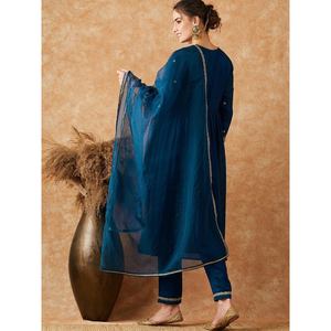 ผ้าไหม vichitra ปักลำดับงาน aliacut ด้านบนด้านล่างกับ dupatta rama - Product Image 2