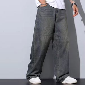 High Quality Cotton Spandex Baggy <b>Jeans</b> for Men 14 oz Dark Blue Denim Straight Loose Stone Washed Vintage Streetwear Hip Hop - Product Image 6