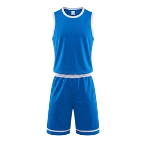 Conjunto de camiseta de baloncesto azul unisex, camiseta sin mangas de malla con pantalones cortos de cintura elástica, ropa que absorbe la humedad para todas las estaciones - Product Image 1