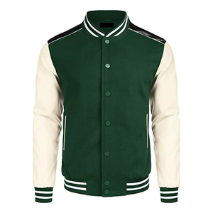 Chaqueta Universitaria Verde Oscuro y Crema con Franjas Blancas en las Mangas y Logotipo Personalizado - Product Image 2