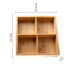 Bamboo <b>Spice</b> Organizer Box 22.5cm Square 4-Compartment Durable Food Grade Kitchen Storage <b>Tray</b> Wooden <b>Spice</b> Box Set Spoon - Product Image 6