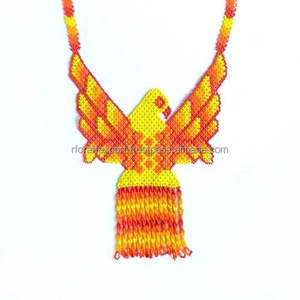 Collier de perles de rocaille en verre sur mesure unisexe, couleurs assorties, aigle spirituel, bijoux Huichol, motifs géométriques en or, anniversaires - Product Image 1
