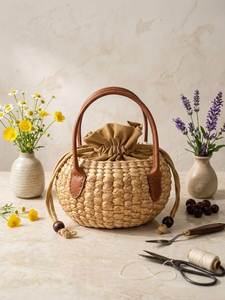 Bolso de Jacinto de Agua Natural Hecho a Mano, Ligero, Ecológico y Transpirable con Doble Asa, Venta al por Mayor de Proveedor Vietnamita para Compras a Granel - Product Image 4