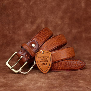 Ceinture rétro en cuir de vachette lavé à l'eau pour femme, double face, style vintage, tendance, avec fil de couture en cuivre pour jeans - Product Image 5