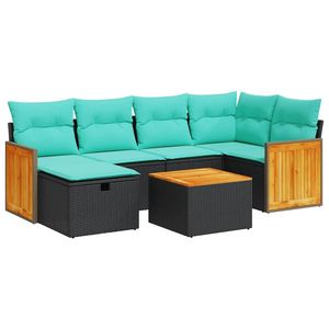 Set Divano da Esterno a 7 Pezzi in Polyrattan Nero con Cuscini - Elegante Arredamento da Giardino - Product Image 2