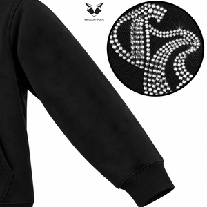 Sudadera con capucha de algodón pesado para hombre, negra, con pedrería, estilo streetwear, hombros caídos, gráfico de diamantes, personalizada - Product Image 3