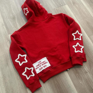 Sleep Rich <b>Red</b> Hooded <b>Sweatshirt</b> With White Stars Zipper Front Unisex Casual Knitted Cotton Autumn Wear - Product Image 2