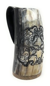 Handcrafted Customised Viking Carving <b>Ceramic</b> Drinking Horn <b>Mug</b> Highly Polished Natural Horn India for Business Gifts-Wine Beer - Product Image 4
