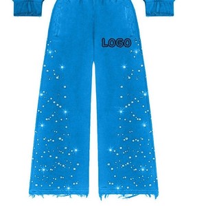 Ensemble de survêtement pour filles avec strass bleus, sweat-shirt à capuche zippé et pantalon, coupe décontractée, manches longues, pour l'automne - Product Image 4