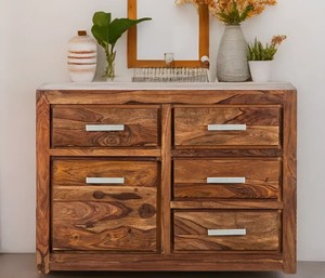 Commode à 5 tiroirs en bois massif |   Armoire de rangement rustique pour chambre à coucher |   Meubles en bois et autres articles de décoration intérieure en gros - Product Image 1