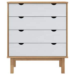 Armoire à tiroirs en bois de pin moyen brun et blanc massif pour salon - Product Image 3