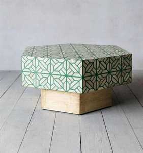 Mesa de centro artesanal con incrustaciones de hueso y abacá para sala de estar, comedor y dormitorio, mueble versátil para el hogar de la India. - Product Image 4