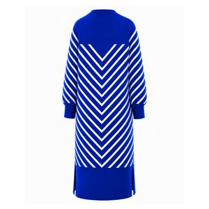 เสื้อคลุมคาร์ดิแกนยาวสำหรับผู้หญิง Zeta Phi Beta สีน้ำเงินขาวลายทาง ปลายแขนเสื้อแบบริบ มีลายปัก พร้อมช่องด้านข้าง - Product Image 5