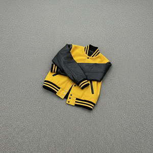 2026 High Quality Men Varsity Jacket <b>Yellow</b> Black PU Leather Sleeve Embroidered Letter Logo Casual College Style Autumn Wear - Product Image 6