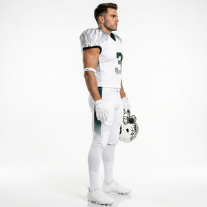 Custom Digital Printed American Football Uniform in White with Green Color Combination Breathable Sports Clothings at Wholesale - Product Image 3