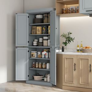 Armoire de rangement autoportante à 6 niveaux de 72 pouces avec portes, en gris, pour cuisine et buanderie - Product Image 2