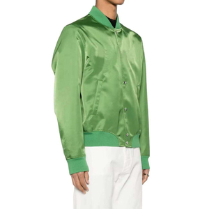 Blouson bomber en satin vert pour homme, coupe classique, couleur unie, col rabattu, fermeture boutonnée, style décontracté d'automne - Product Image 5