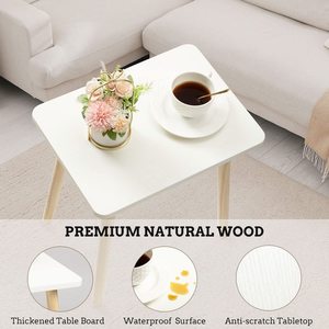 Modern White End <b>Table</b> with Natural Wooden Legs <b>Side</b> <b>Table</b> for Living Room Bedroom Balcony Office - Product Image 4