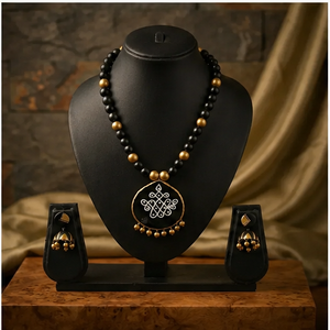 Parure de collier ethnique en métal plaqué or noir avec perles et pendentif, bijoux fantaisie pour femme, idéal comme cadeau - Product Image 5