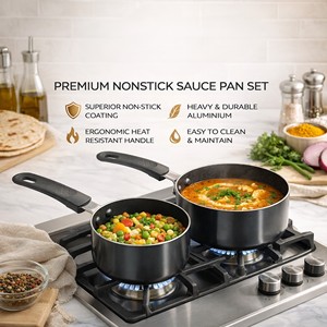 Modern Nonstick <b>Cookware</b> <b>Set</b> of 2 Saucepan & Cooking Pan | Aluminum Dishwasher Safe | Black - Product Image 6