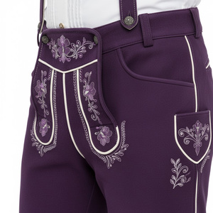 Lederhosen pour homme en cuir violet avec broderie, taille haute, style traditionnel bavarois pour l'Oktoberfest - Product Image 6