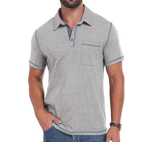 Men's 100% Cotton Anti-Wrinkle Knitted Short Sleeve for Shirts Casual Summer <b>Classic</b> Collared Golf Shirt with Pocket - Product Image 3