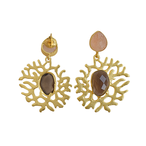 Pendientes Colgantes de Cuarzo Ahumado y Cuarzo Rosa, Forma de Flor, Piedras Naturales, Hechos a Mano, Joyería de Moda, Latón - Product Image 2