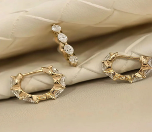 Pendientes de Aro de Oro de 14K con Diamantes Marquise, Pequeños, Minimalistas, para Uso Diario, Elegantes y Finos - Product Image 4