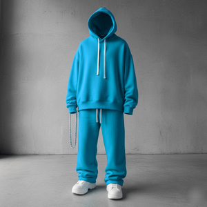 Ensemble de survêtement streetwear personnalisé pour homme en coton, comprenant un sweat à capuche oversize à épaules tombantes et un pantalon de survêtement uni - Product Image 2