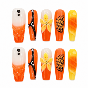 Armadura de escalera extra larga Diseño de dedo acrílico Silueta floreciente prediseñada Inspirado en el bosque naranja - Product Image 1