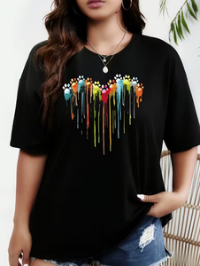 Plus Size Women's Black T-<b>Shirt</b> Anti-Wrinkle Pullover Crew Neck Short Sleeve Casual 100% Cotton Jersey Fabric - Product Image 1