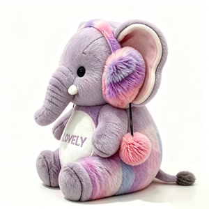 Peluche de elefante personalizado con efecto tie-dye y vientre bordado, peluche de elefante de cara redonda con pelaje degradado rosa-morado. - Product Image 1