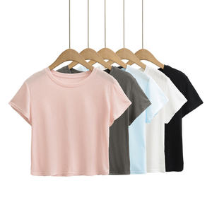 T-shirt court essentiel minimaliste rose pâle pour femme 2026 – Coupe ajustée en coton uni à manches courtes, décontracté, basique, été, rose blush HD - Product Image 6