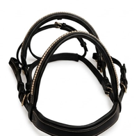 Bridon en cuir pour cheval avec sangle de nez à boucle et garniture dorée, équipement d'équitation durable TAK Equestrian HB1902