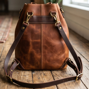 Unisex Genuine Leather <b>Drawstring</b> <b>Backpack</b> Vintage Style Durable Daily Use Sports Leather <b>Drawstring</b> Bags Shoe <b>Backpack</b> Unisex - Product Image 6