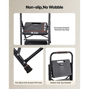 บันไดเหล็กพับได้ 2 ขั้น น้ำหนักเบา พร้อมที่เหยียบกันลื่นแบบกว้างและที่จับมือแบบสบาย รับน้ำหนักได้ 600 ปอนด์ ใช้เป็นเก้าอี้พกพาและออตโตมันได้ - Product Image 3