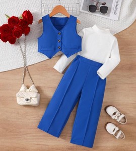 Ensembles de vêtements pour enfants style Western vintage, joli ensemble de mode pour filles, manches courtes, service ODM, pantalon ample à jambes larges - Product Image 4